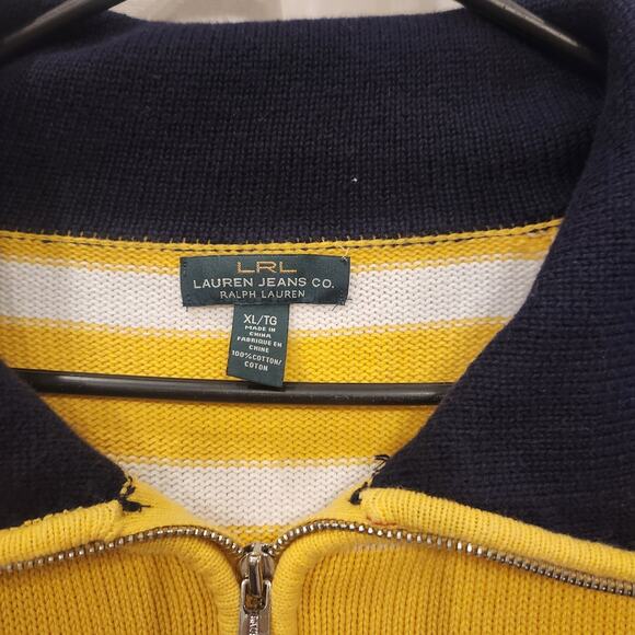 Ralph Lauren Striped 3/4 Zip Knitted Cotton Shawl Collar Womens Sz XL - Picture 2 of 3